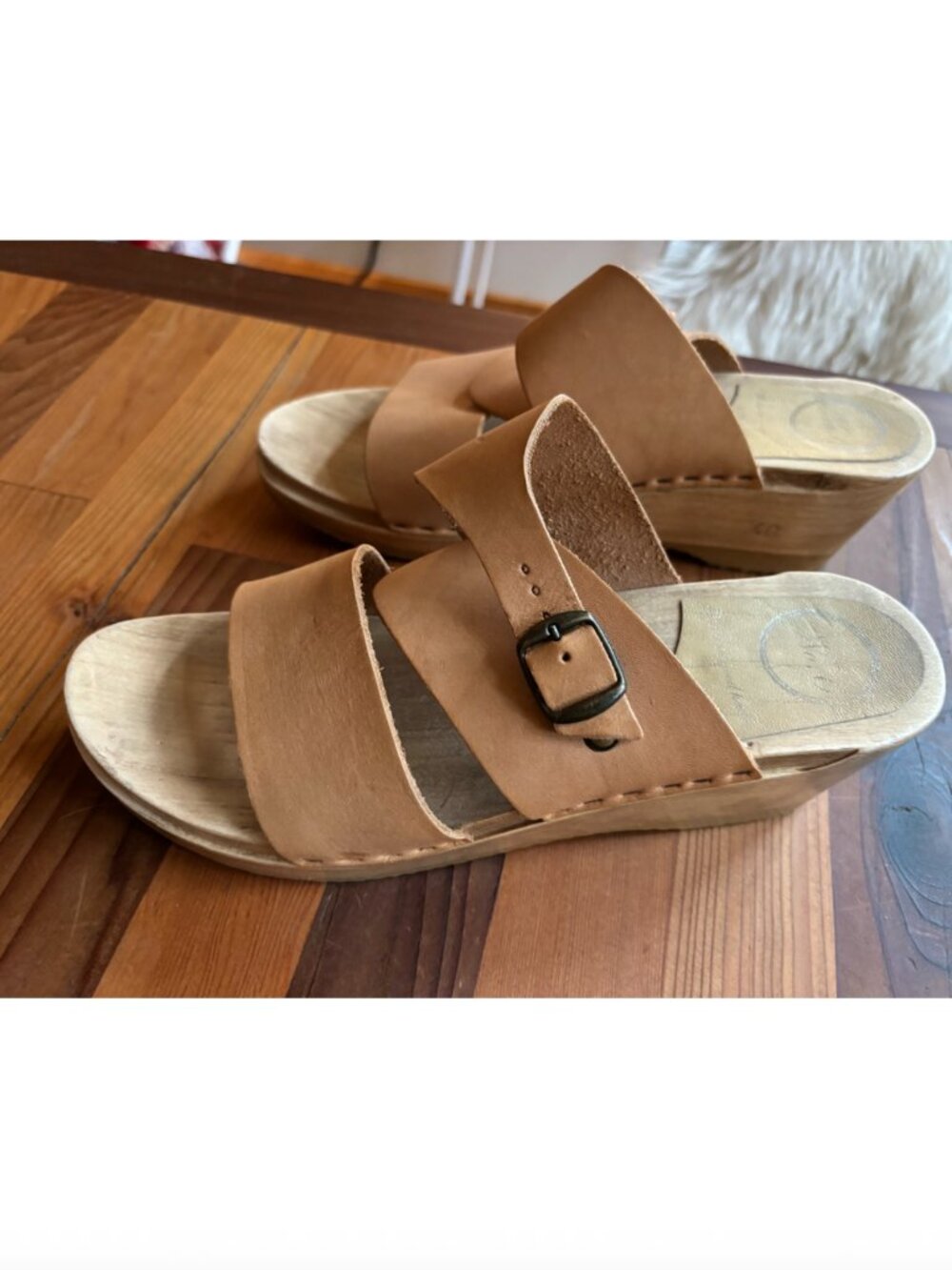 No. 6 Clog Tan Leather Sandals Buckle Size EUR 40 US 9/9.5